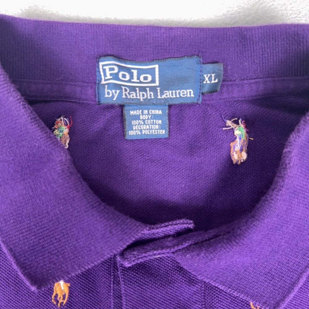 Polo Ralph Lauren Allover Flesh Pony Embroidered Polo Shirt Purple Mens XL - Picture 3 of 7